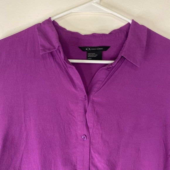 Armani Exchange Purple Short Sleeve Button Down Shirt With Scalloped Edges Large - Picture 2 of 12
